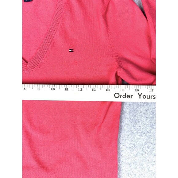 Tommy Hilfiger Pink Prima Cotton V Neck Sweater Womens XS Lightweight Knit - Picture 7 of 16